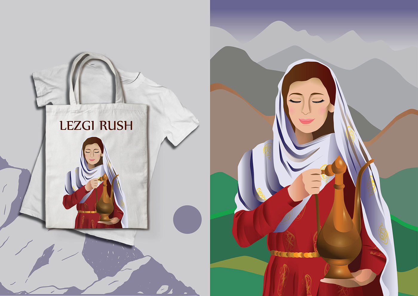 vector bag Shopper t-shirt ILLUSTRATION  caucasus mountains Nature Landscape woman