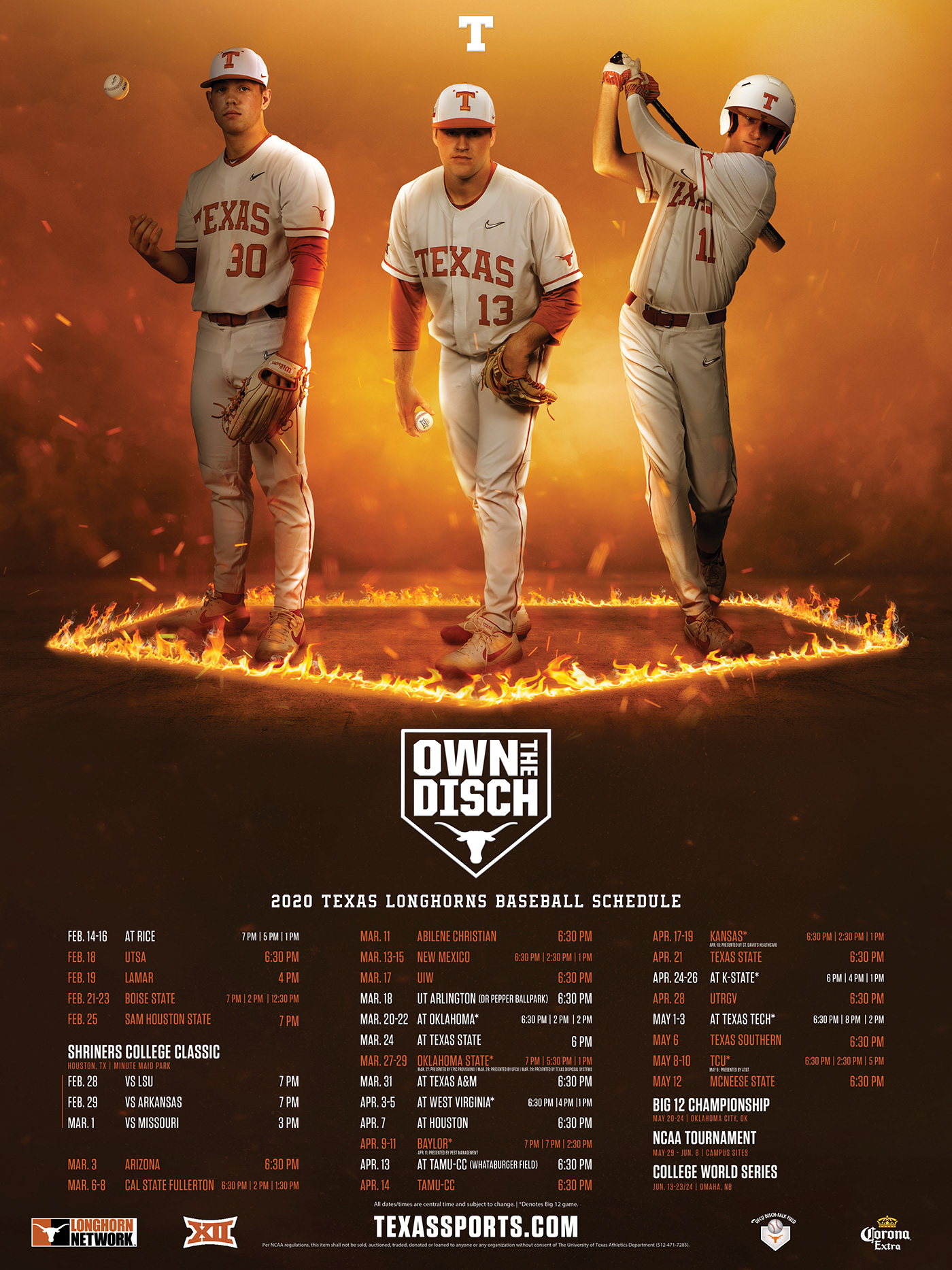 Longhorn Baseball Schedule 2022 2020 Texas Baseball Schedule Poster On Behance