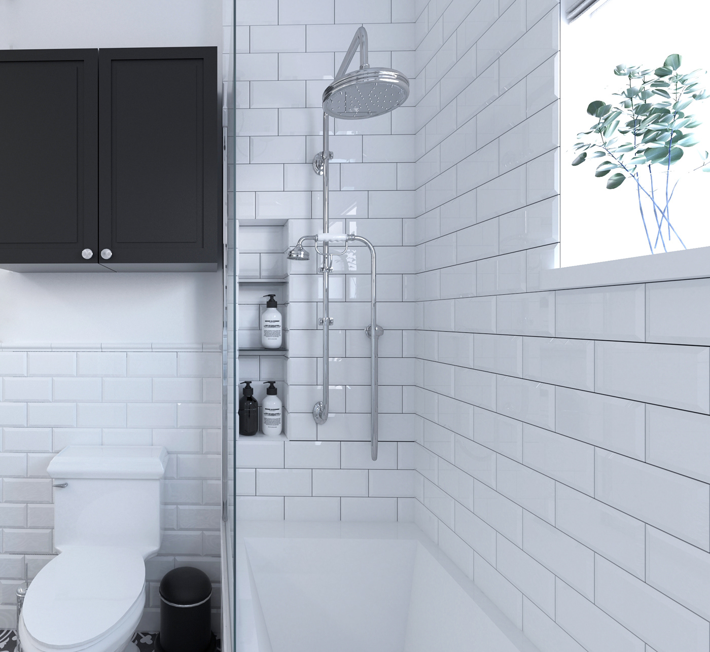 White black stylish Retro bath bathroom vintage oldschool minimal tiles