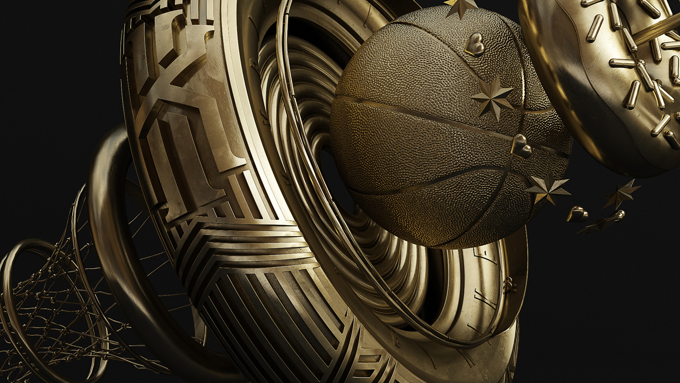 Nike nike basketball Rizon 3D vray installation gold brass c4d