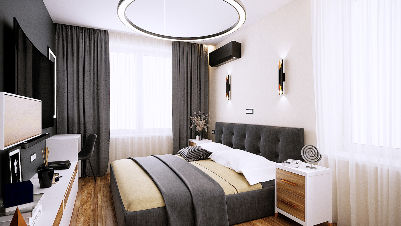 3ds max design Interior визуализация дизайн интерьера квартира рендер современный интерьер спальная комната спальня