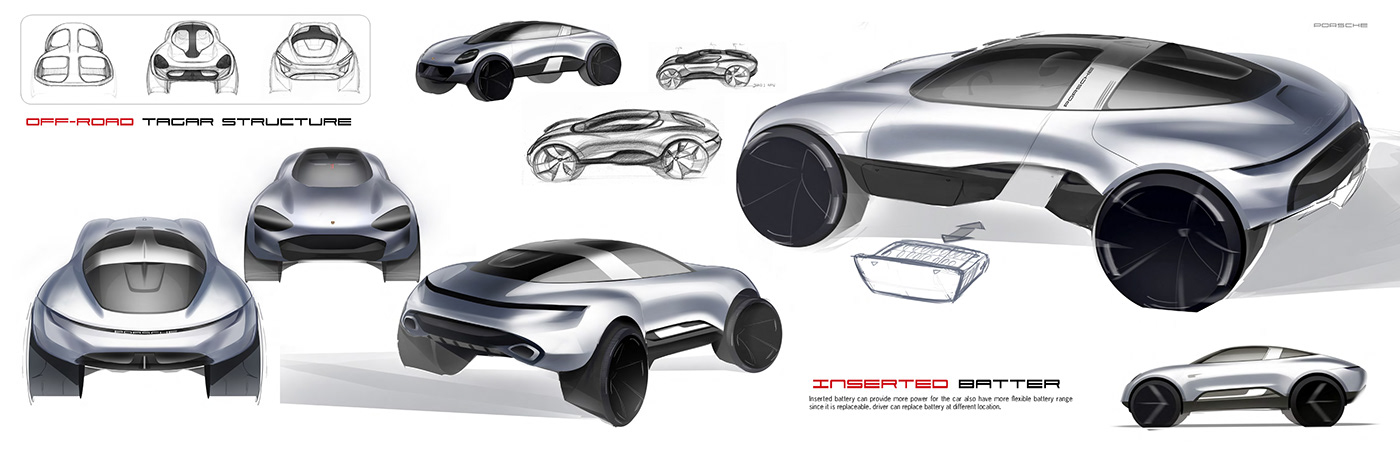 3D car cardesign concept design Porsche sketch