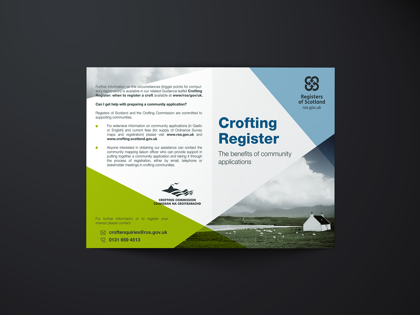 leaflet pop up banner trifold tri-fold scotland Croft crofting Landscape agca