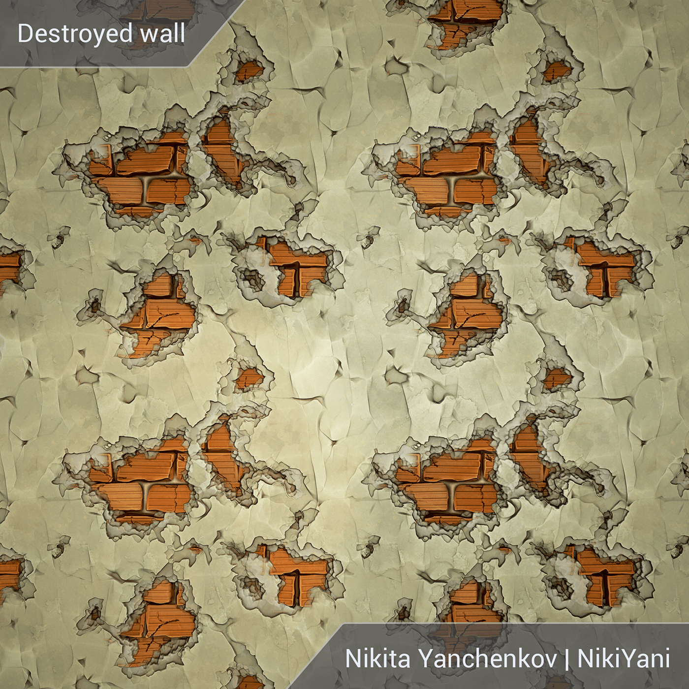 3D CG Destroyed game material nikiyani texture wall