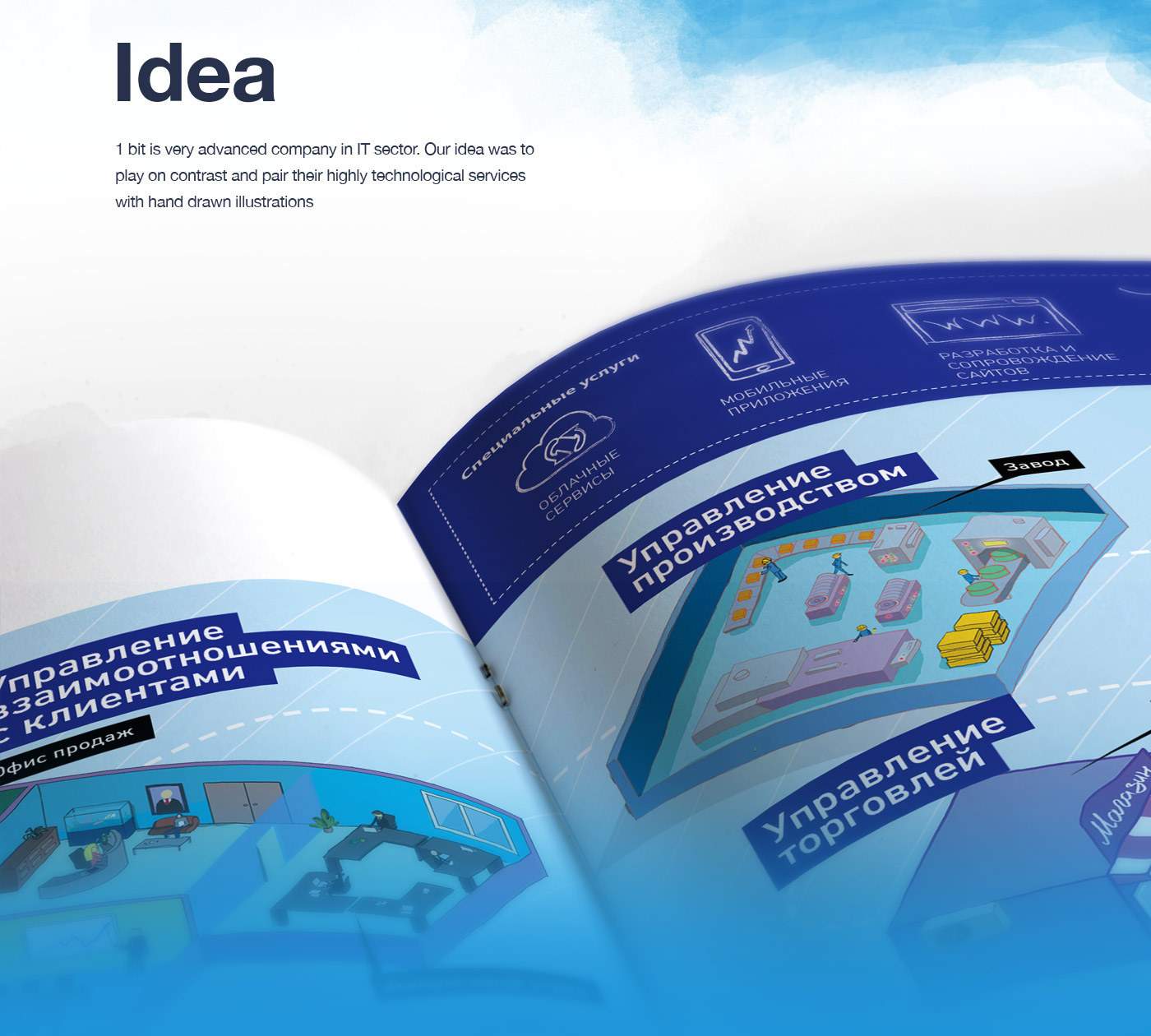 brochure IT drawings infographics map plane people icons handdrawn