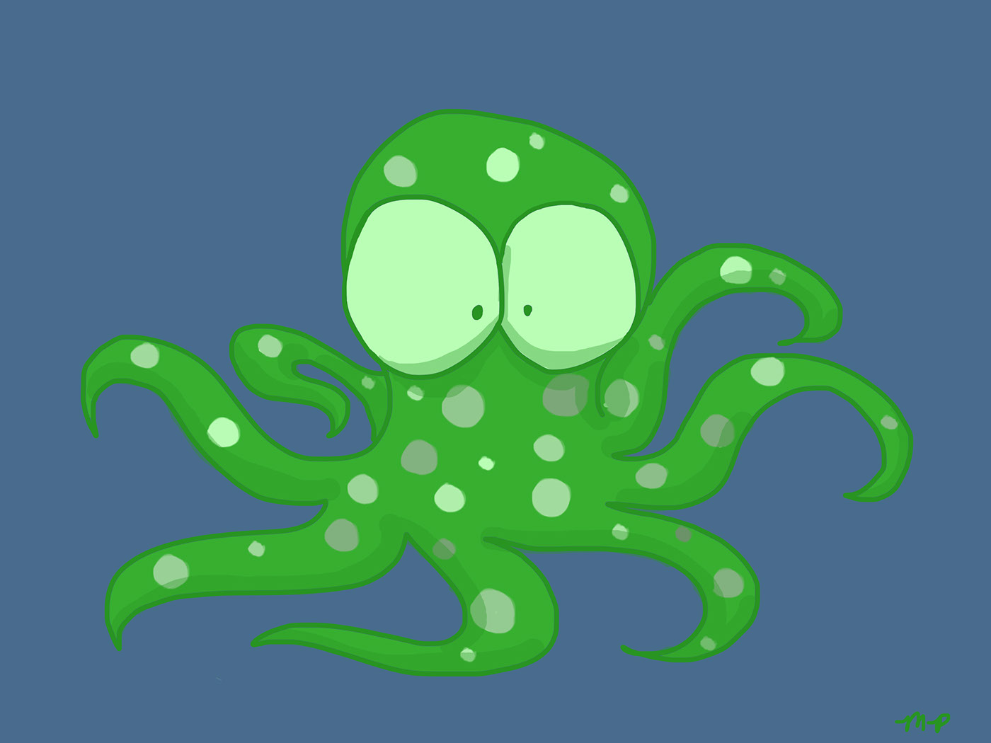 octopus greeting card painting   cartoon ILLUSTRATION  green polka dot