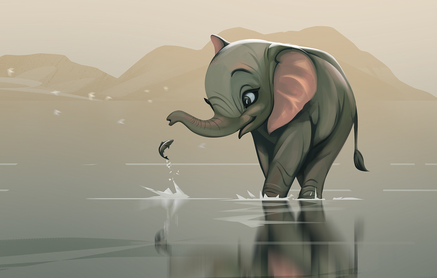 elephant cute Landscape ILLUSTRATION  Behance sufi boat virtual pleinair graphic design 