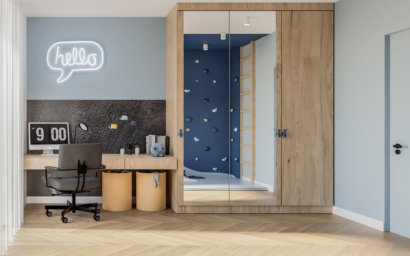 childroom interior design  Render visualization 3D Interior architektura wnętrz Whale blue blender