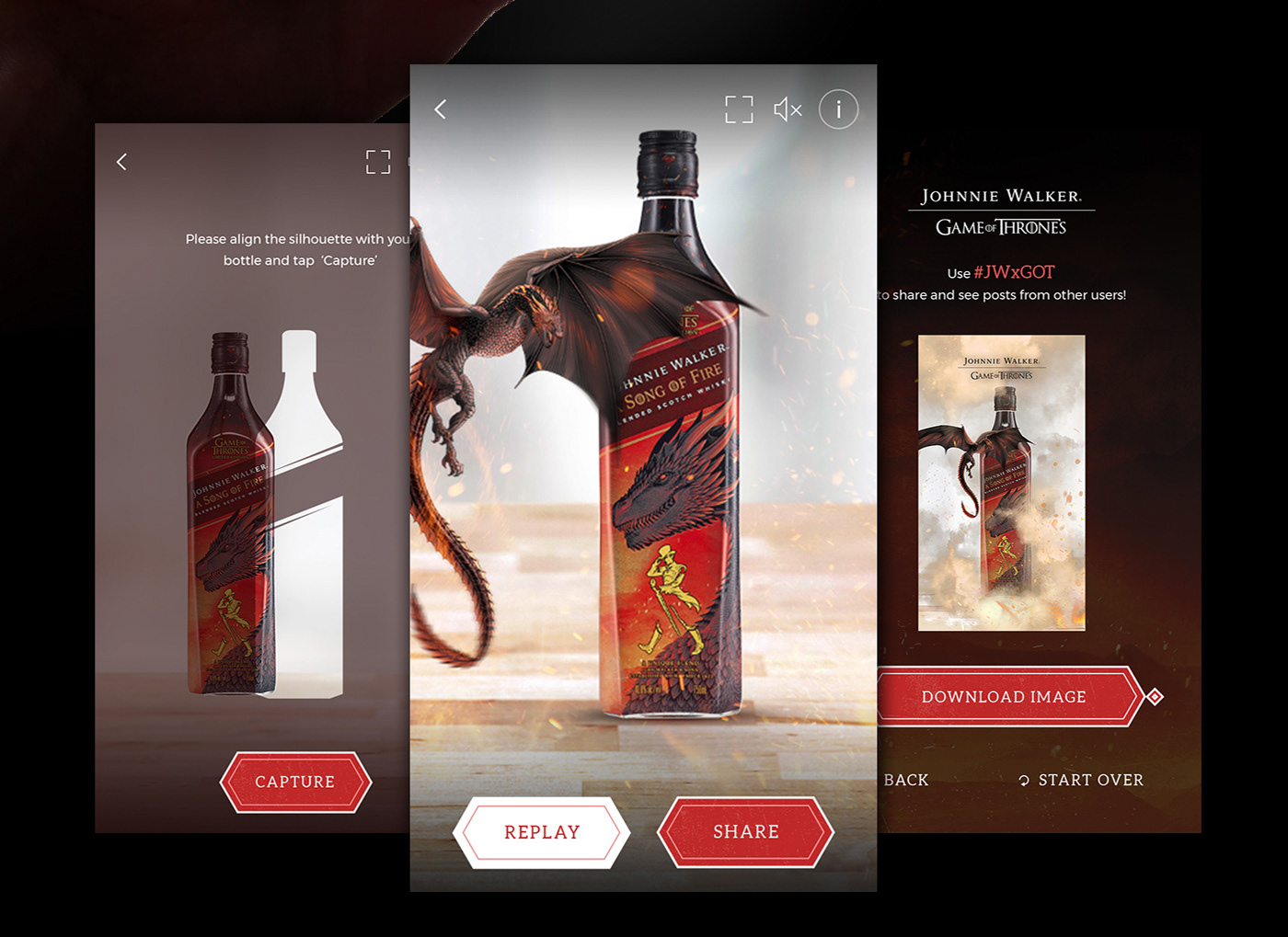 Game of Thrones Johnnie Walker augmented reality mobile web web ar dragon wolf Web Design  Advertising  Interaction design 