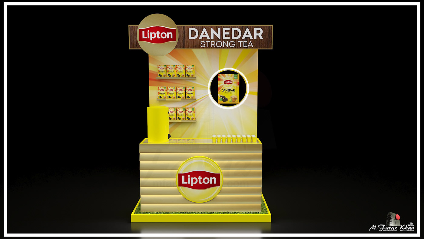 Lipton danedar Greentea visual identity posm Stand booth 3D Render