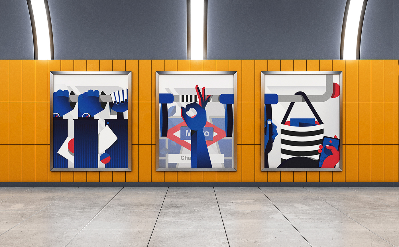 hands geometric illustration metro subway palma life publicity