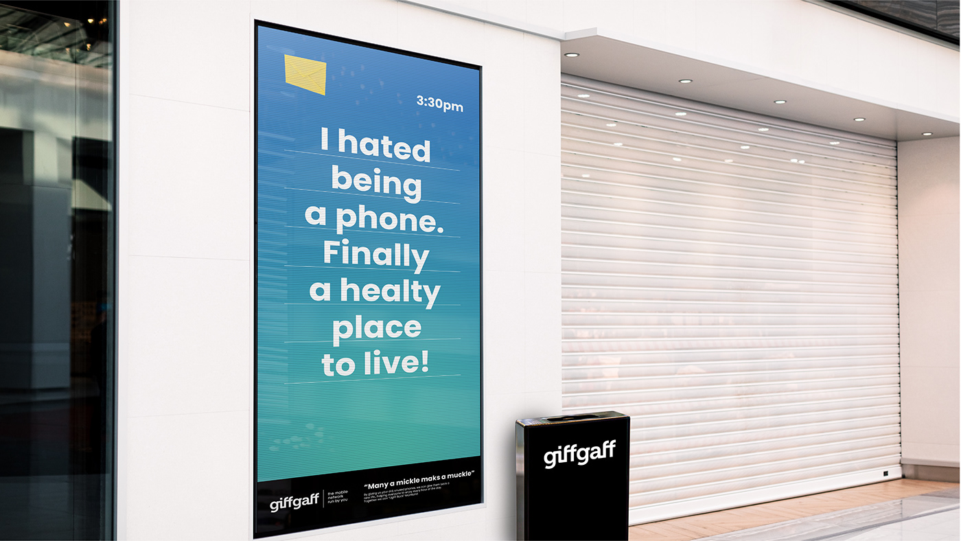 Advertising  art direction  campaigns copywriting  D&AD New Blood giffgaff light back mainland old phones out of home