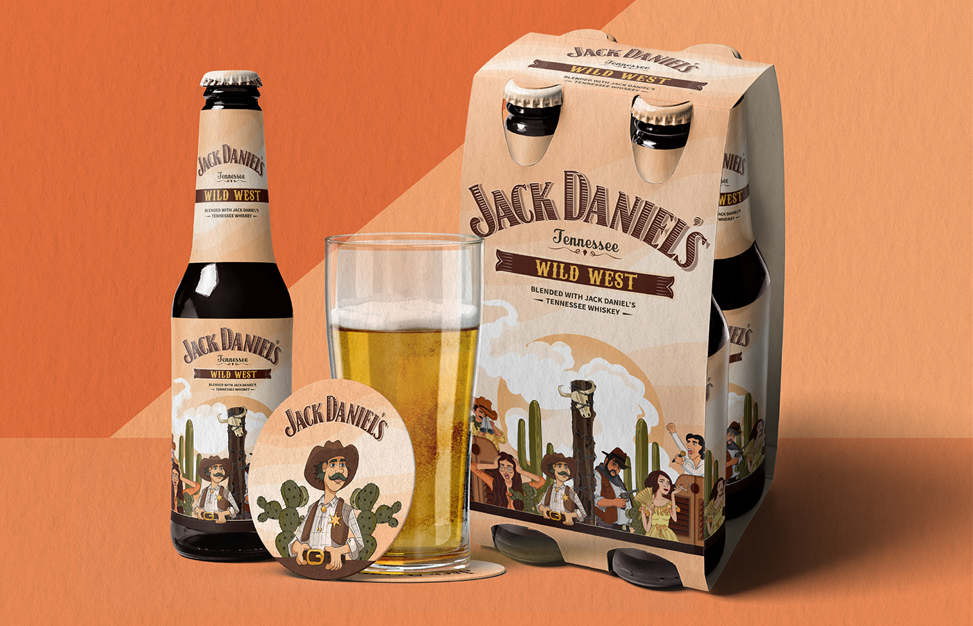 beer beer label Beer Packaging branding  cactus ILLUSTRATION  jack daniel's label design typography   wild west