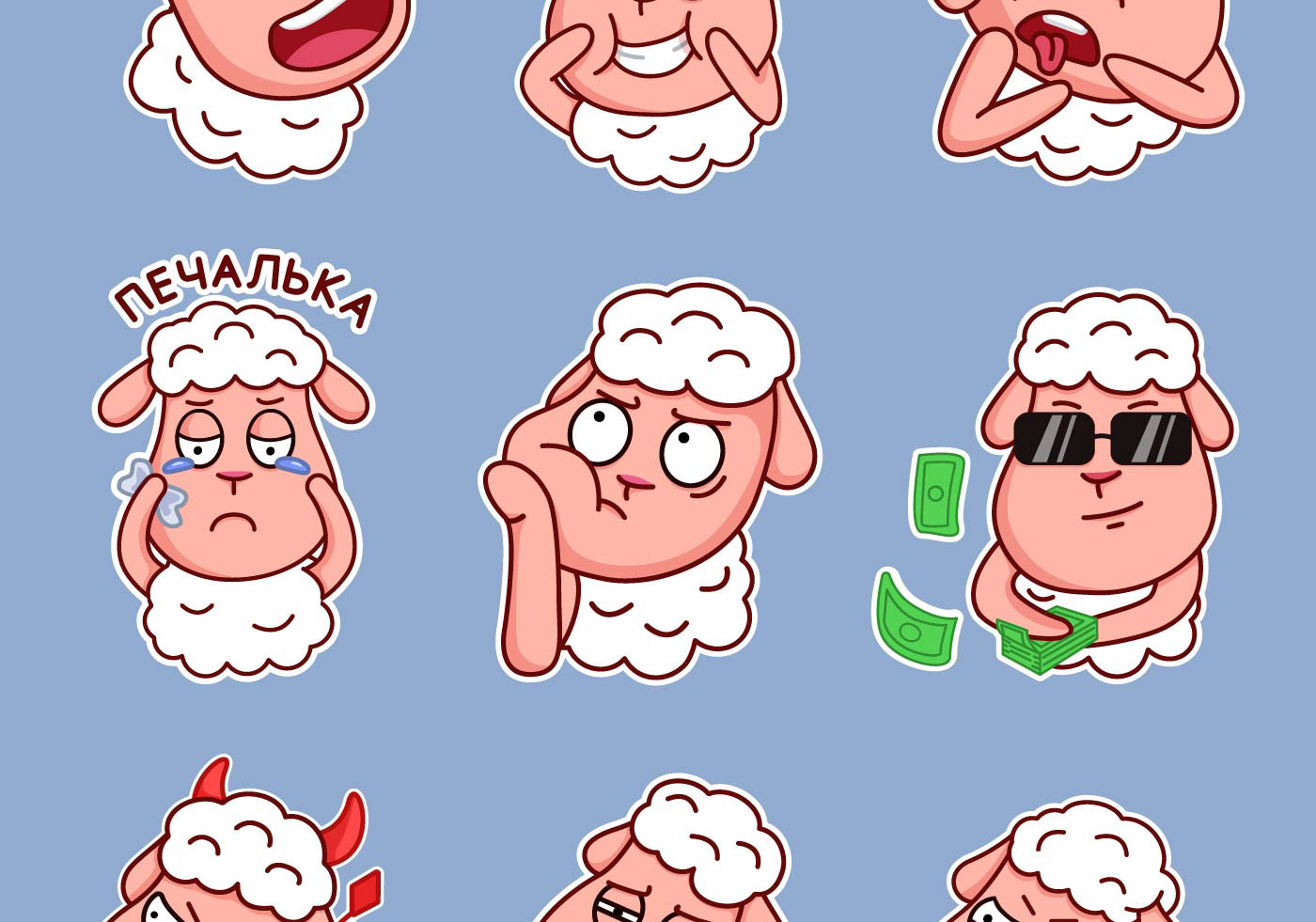 Character design  Digital Arts emogi ILLUSTRATION  set of stickers sheep sticker stickers Telegram UI