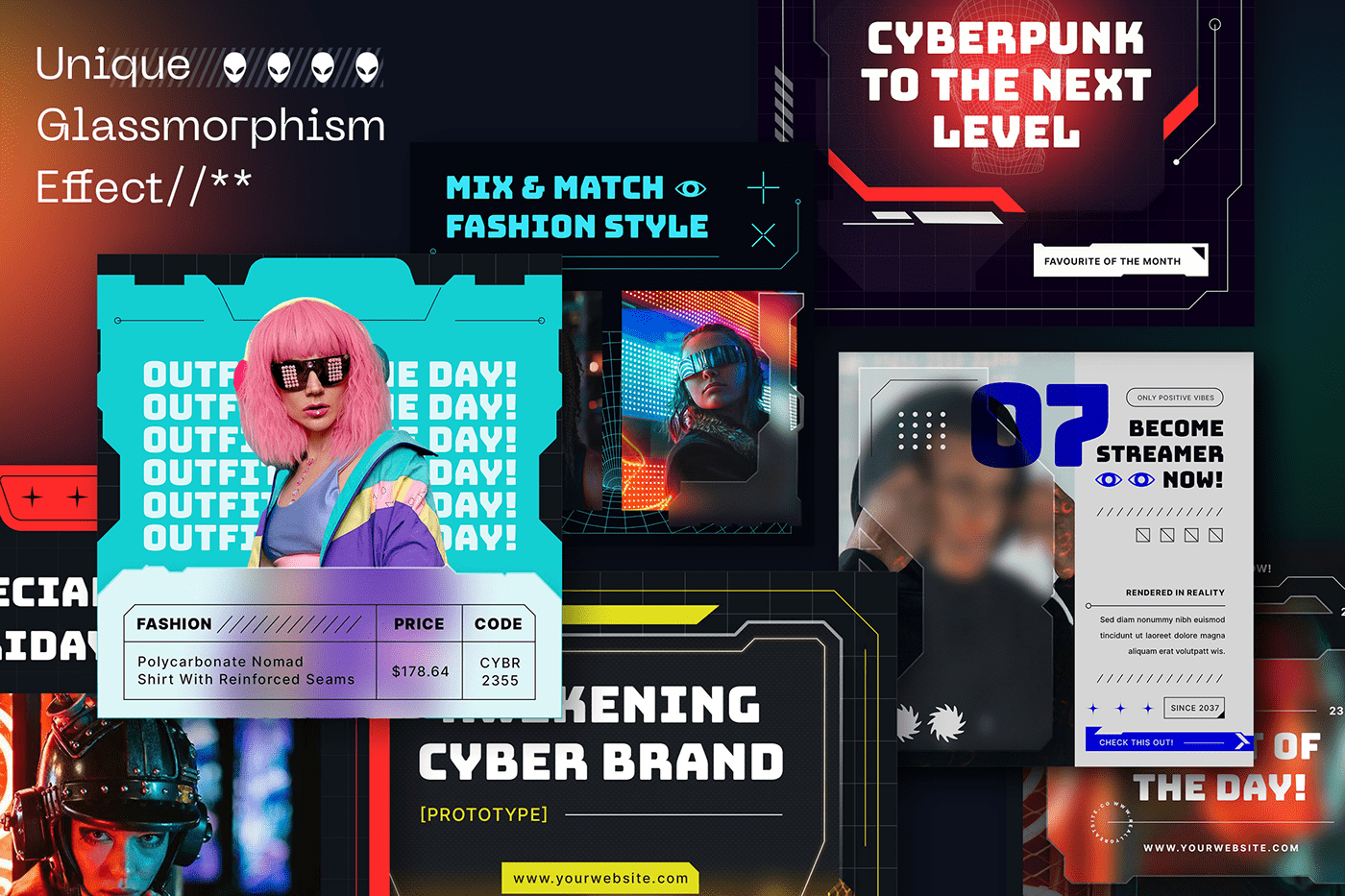 80s cyber Cyberpunk future futuristic glassmorphism Layout Design light neon update