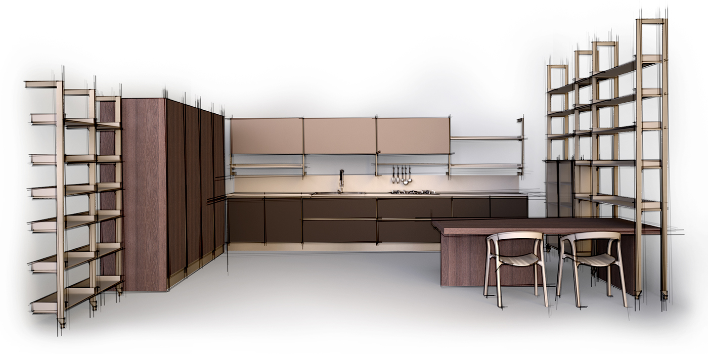Febal febalcasa Stand milano fiera mobile atchitecture Interior design kitchen digital Render cinema 4d SketchUP furniture