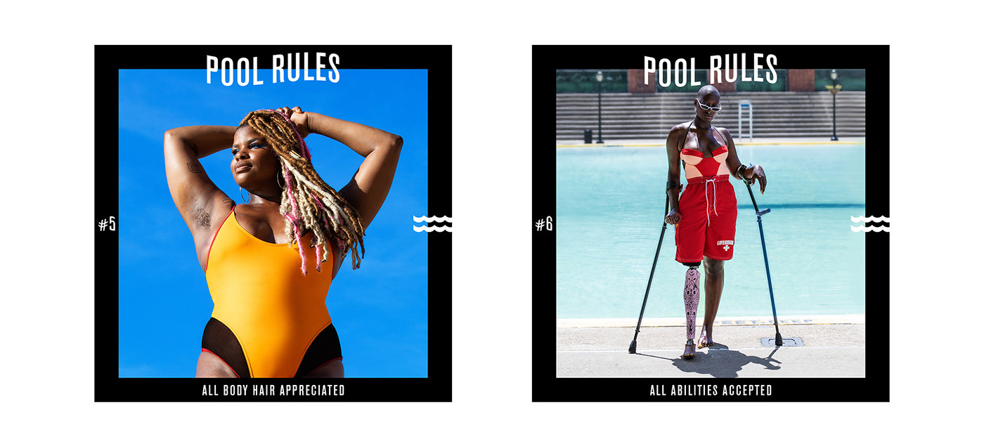 Chromat swimsuit Fashion  art direction  Inclusive Diversity pool rules Photography  design campaign