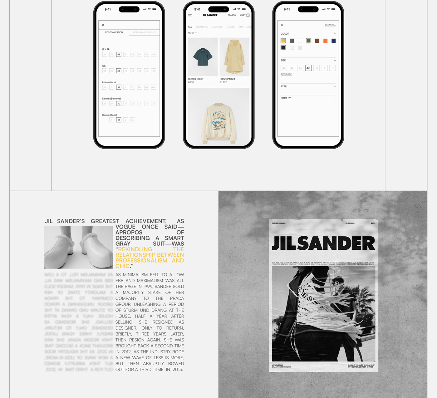 e-commerce jil sander minimal Poster Design UI/UX uprock school