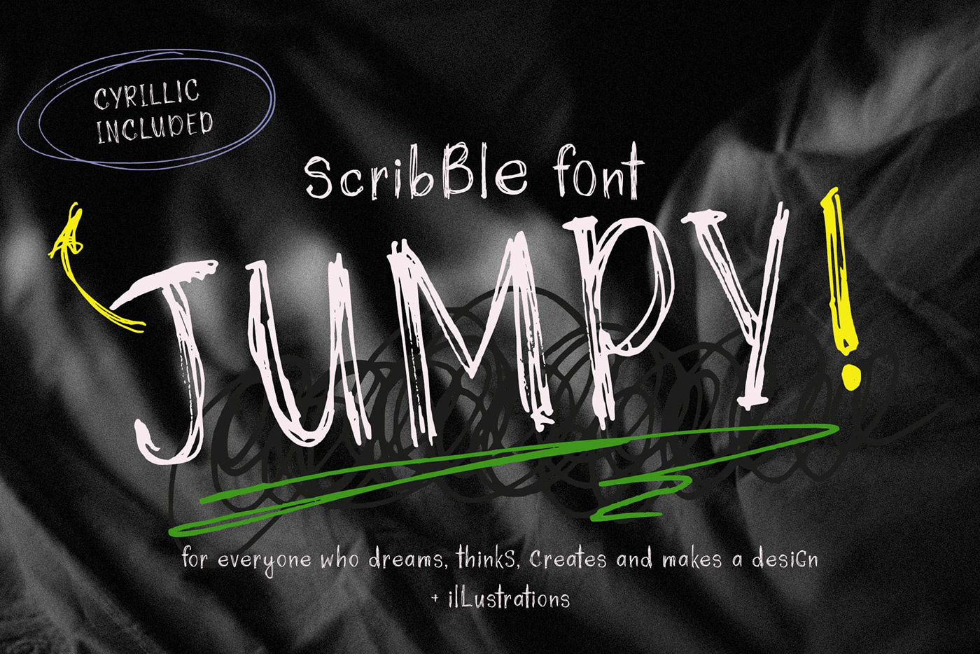 This is JUMPY— a new handwriting font with letters scratched with a fountain pen. 
