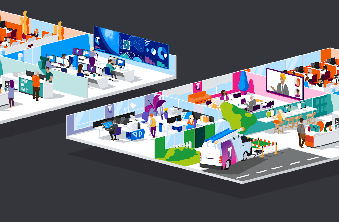Isometric 3D vector flat Office workspace ILLUSTRATION  infographic Interface