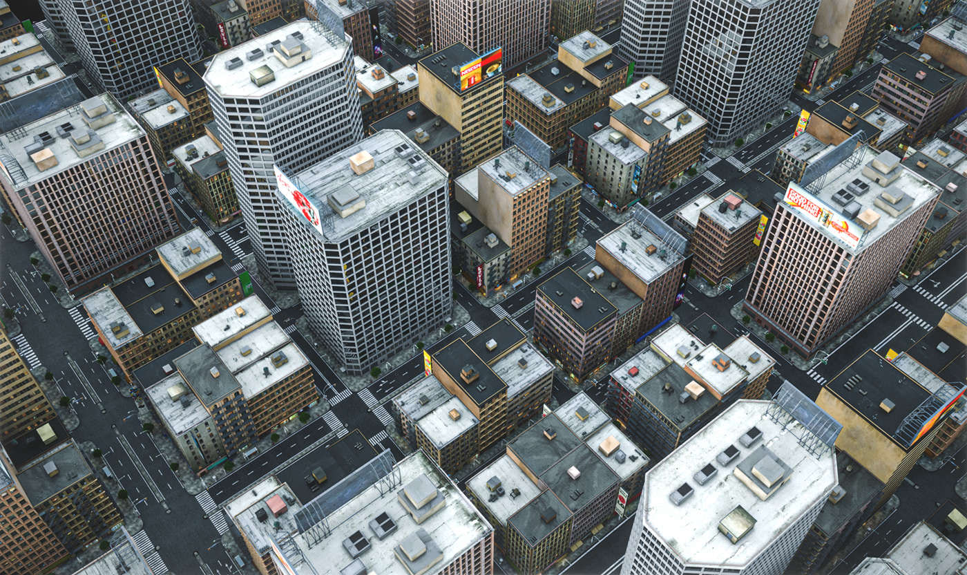realistic city Render vray game design buildings environment Street Urban