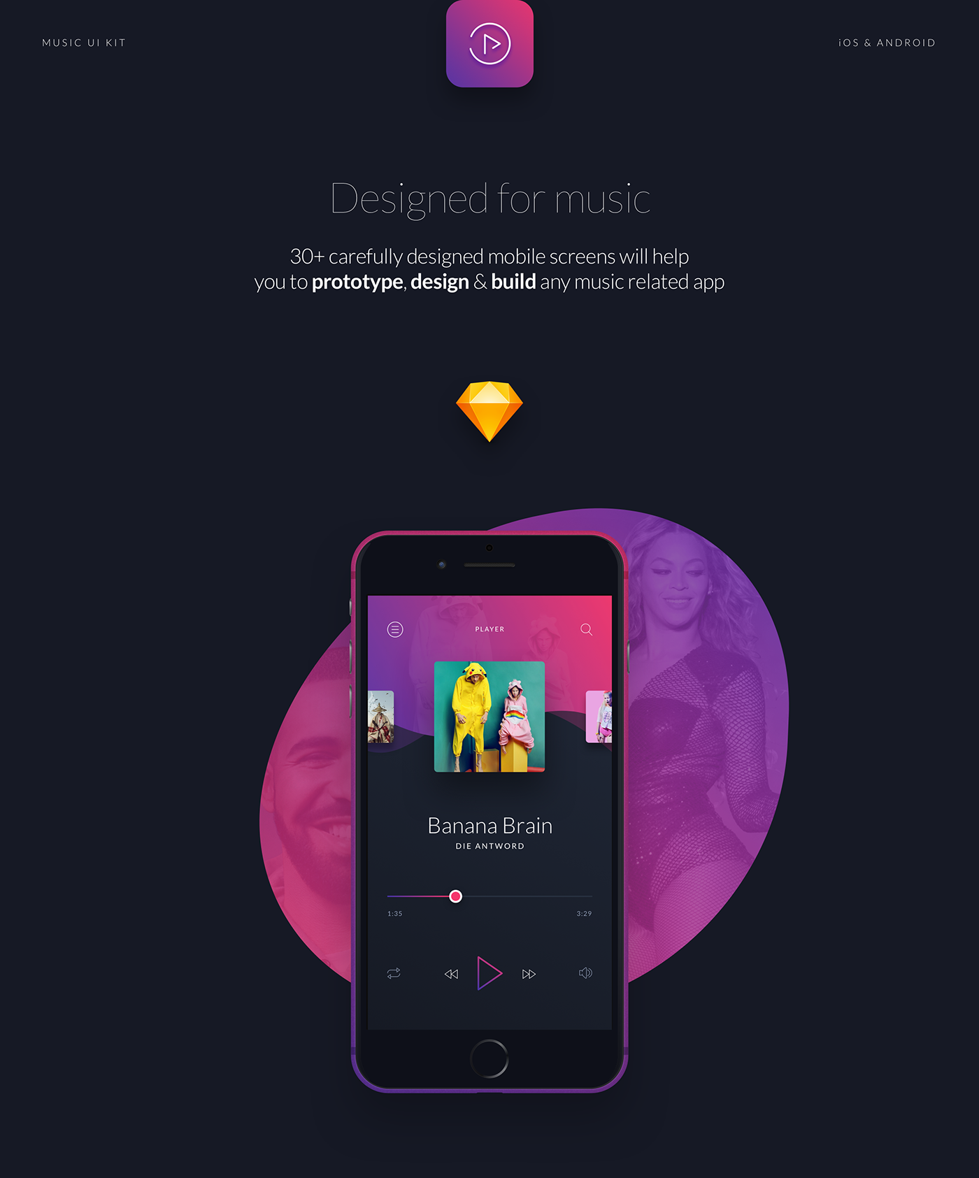 music music app UI ux app Music Player ui kit sketch ios android