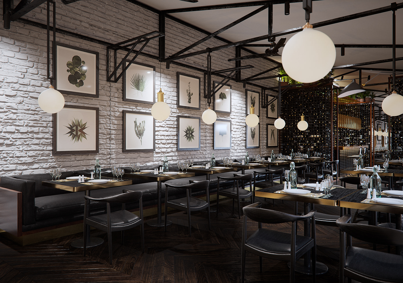 restaurant midcentury Interior luxury CG archviz