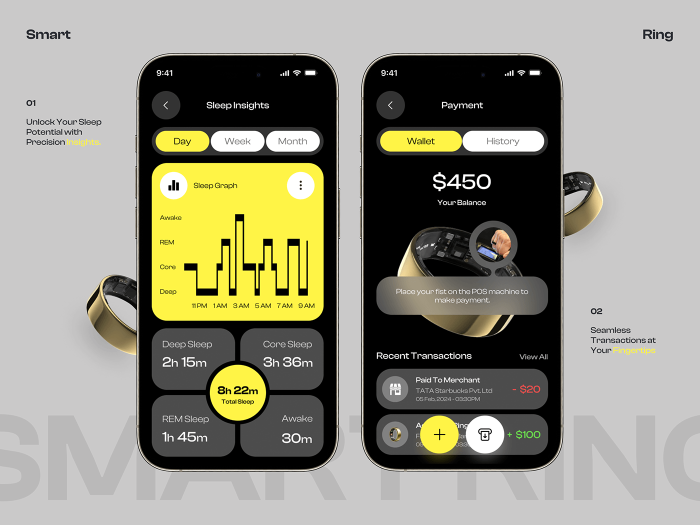 ui ux Smart ring app design Mobile app Wearable user experience Health fitness workout design