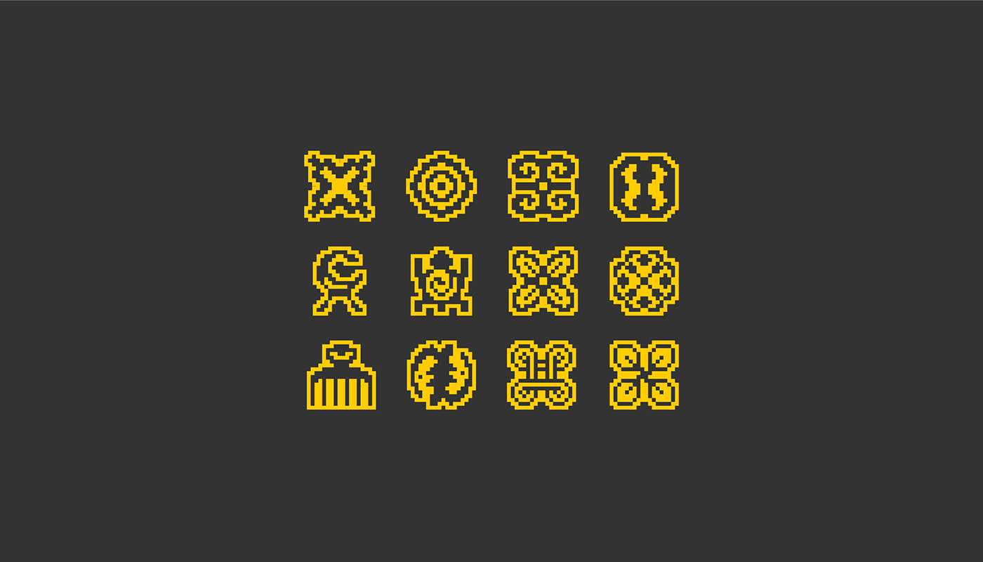 16-bit Adinkra africa bitmap culture Ghana grid icons low-res