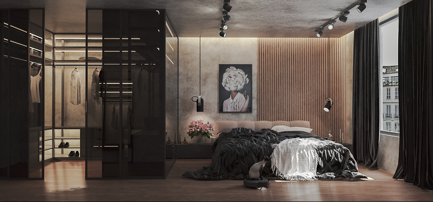 3ds max V-ray Archivis LOFT design bedroom modern photoshop Interior Render