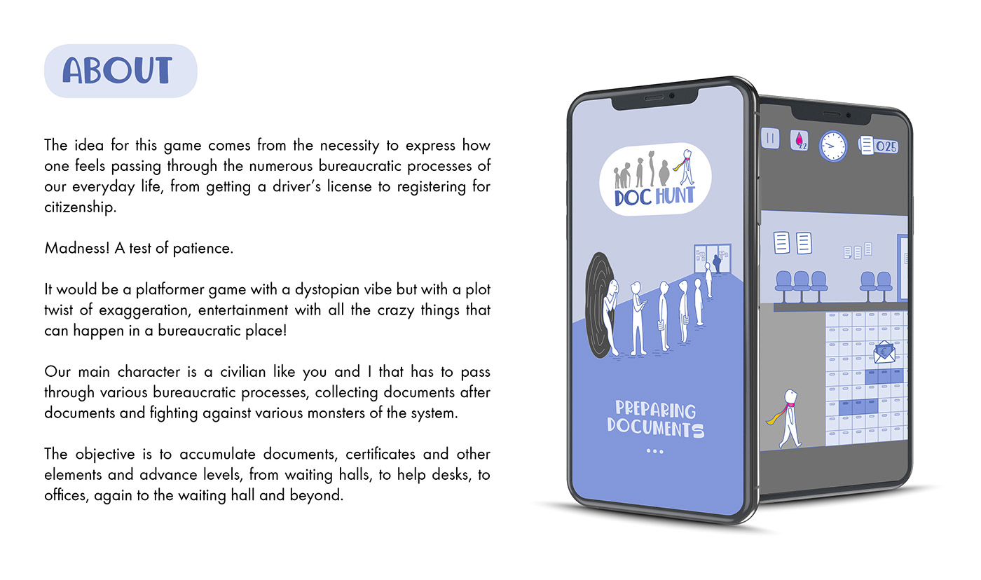 Bureaucracy waiting Video Game Design Character design  Platformer game Videogame Illustration 