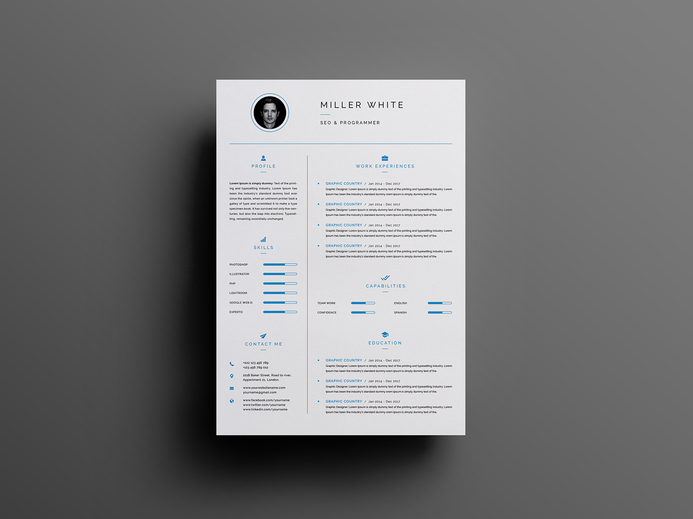 a4 resume clean resume cover letter creative CV CV template elegant minimal Modern Resume photoshop resume template