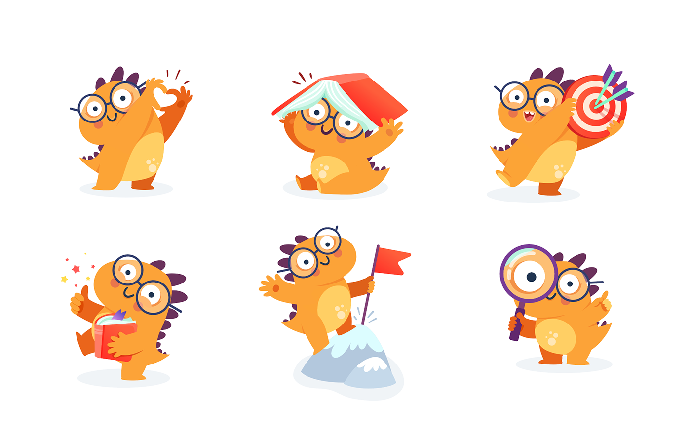 Dinosaur Dino orange Character Mobile app Character design  read Reading kids children
