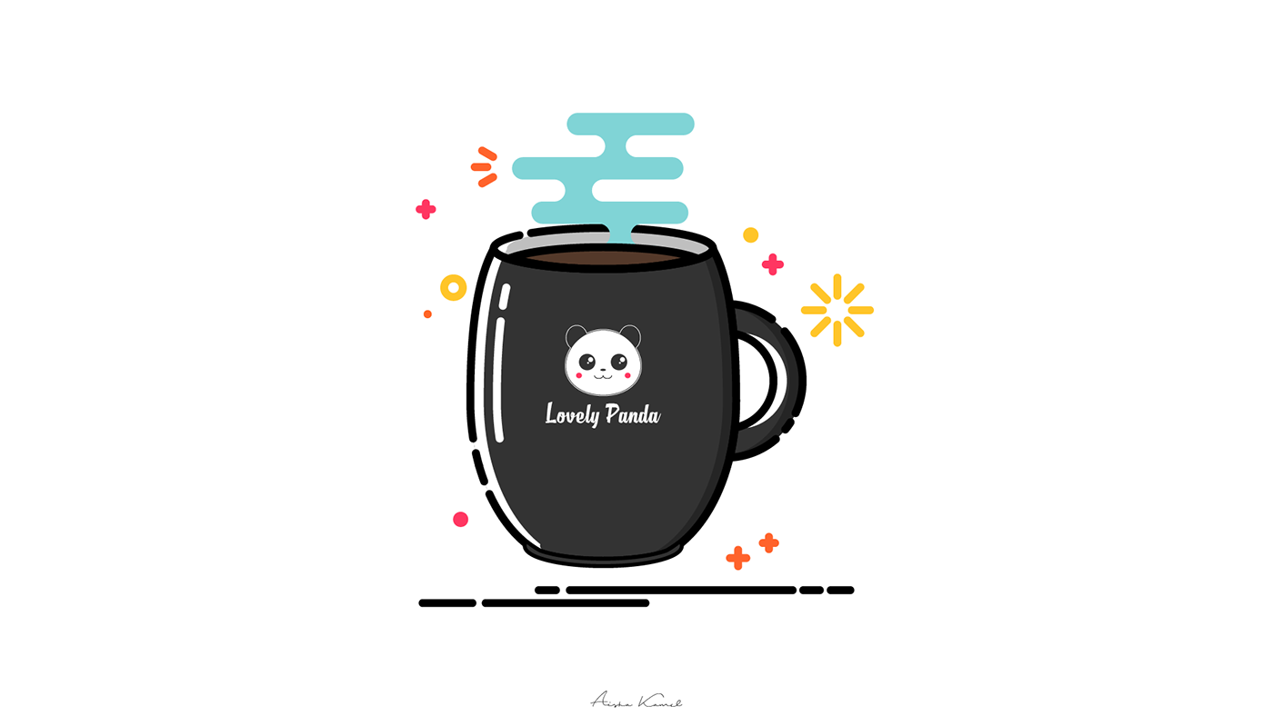 ILLUSTRATION  Panda  Mug  spoon cute Coffee drink