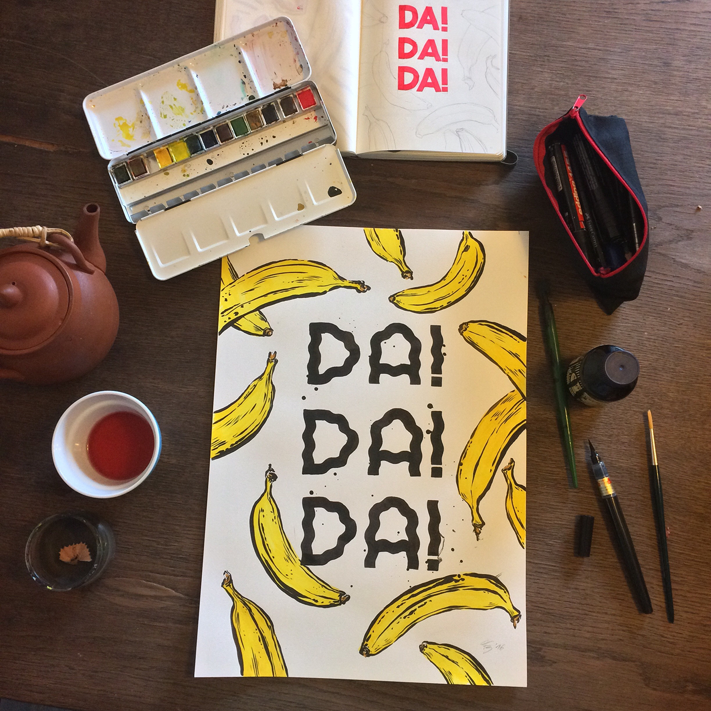 Bananas Fruit yellow brushpen fudepen Handlettering lettering poster posterdesign type