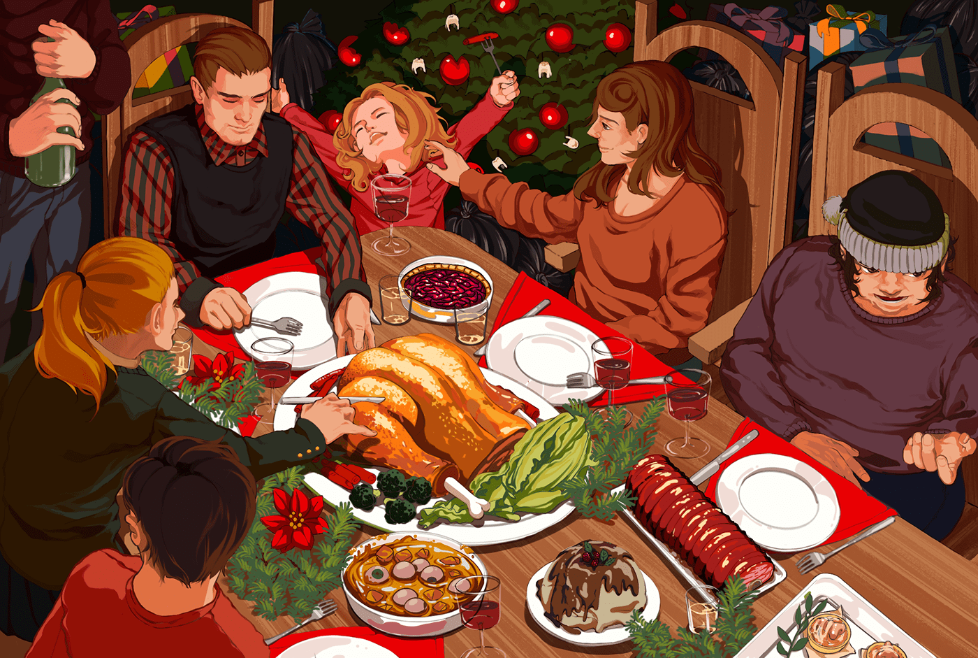 digital illustration Procreate dinner Turkey Christmas family Plot Twist narration