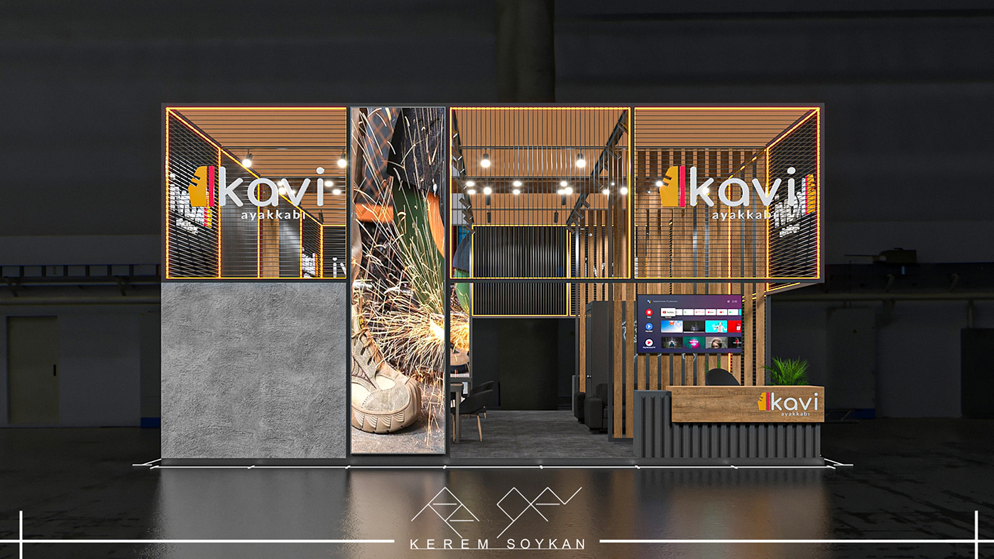 Stand stant tasarım Exhibition  exhibition stand expo Kerem Soykan Render 3D Kavi Ayakkabı