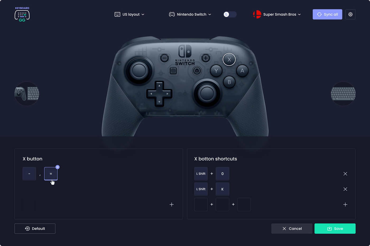 keyboard controller gamepad Gaming application dongle setup UI ux switch