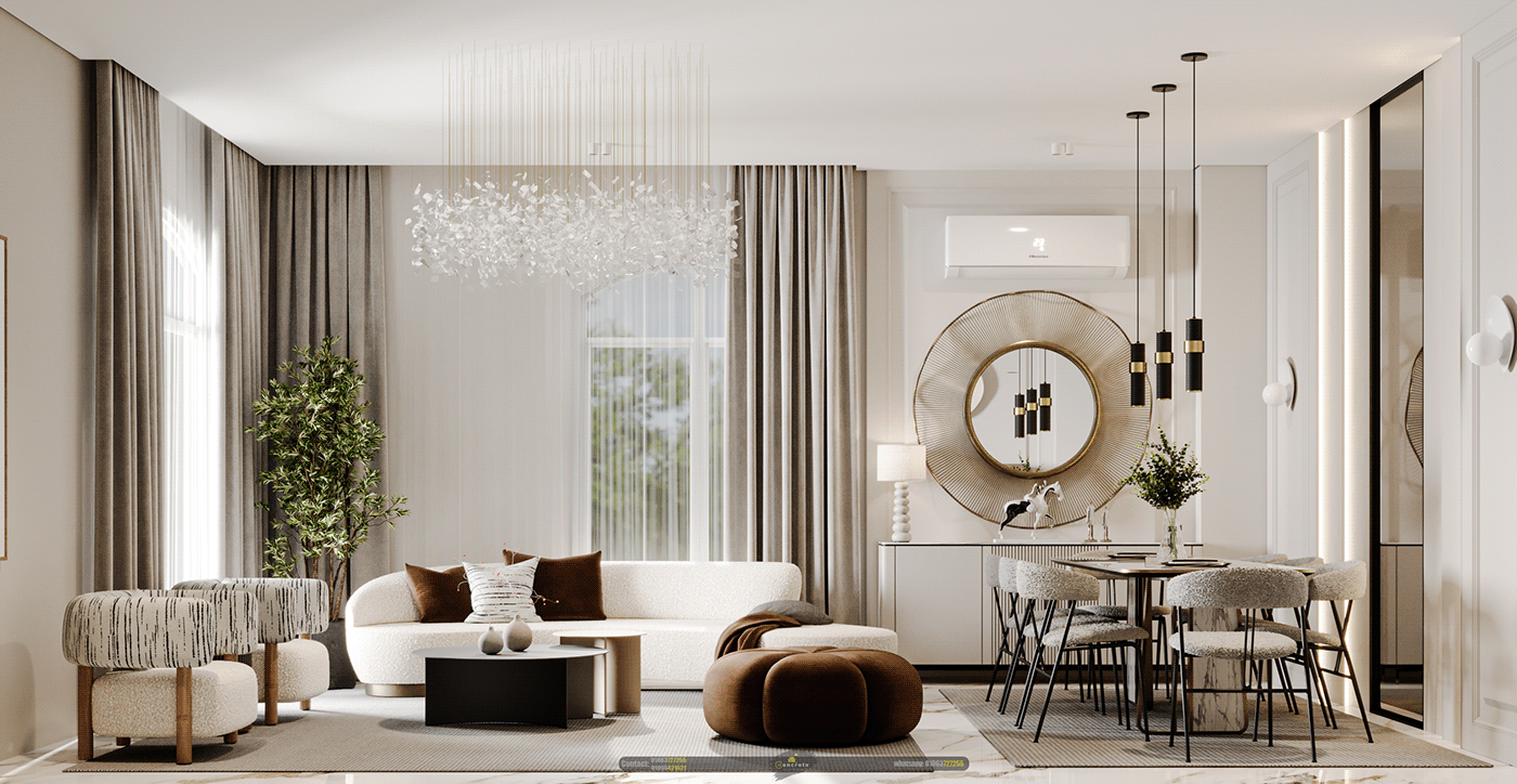 3D visualization corona modern dinning reception living room architecture Piano luxury