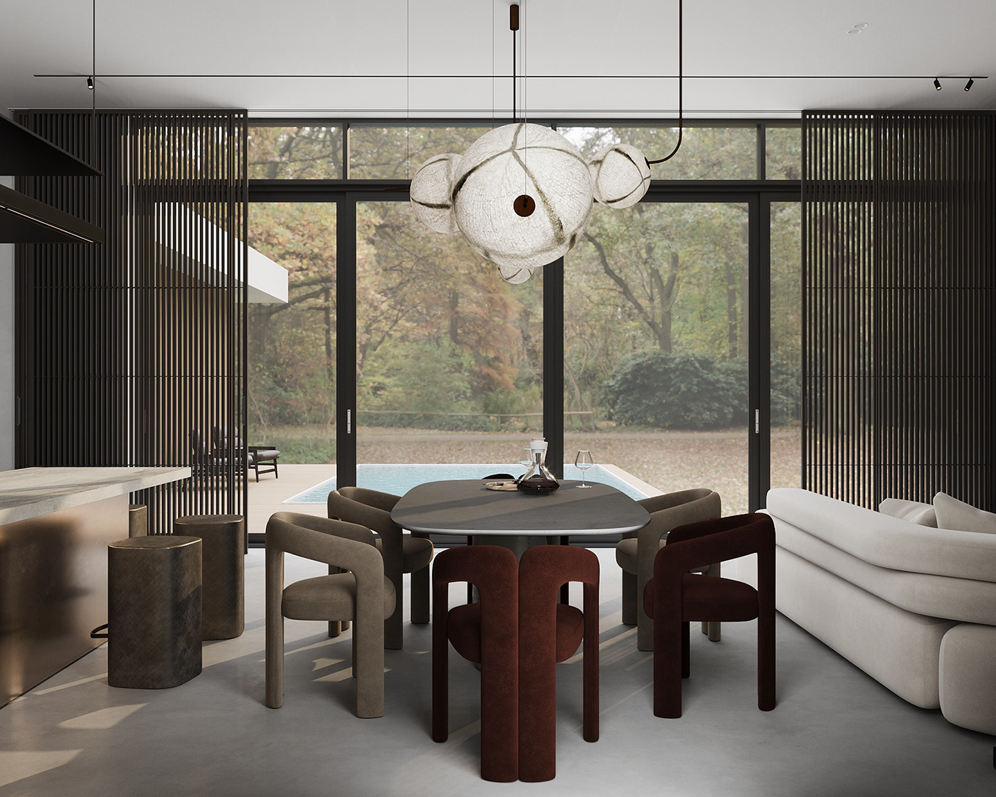 CGI corona home house interior design  kitchen living room modern Render visualization