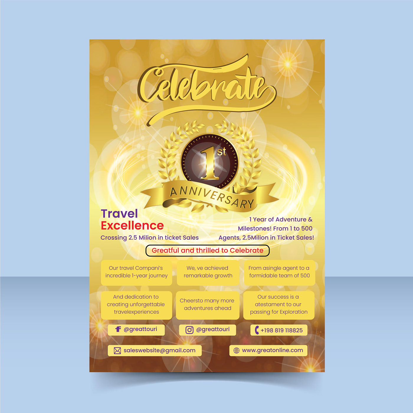 Brochure Template corporate flyer print ready professional Promotion celebrate flyer one year flye trip celebrating tour vacation  celebrate flye vacation flyer