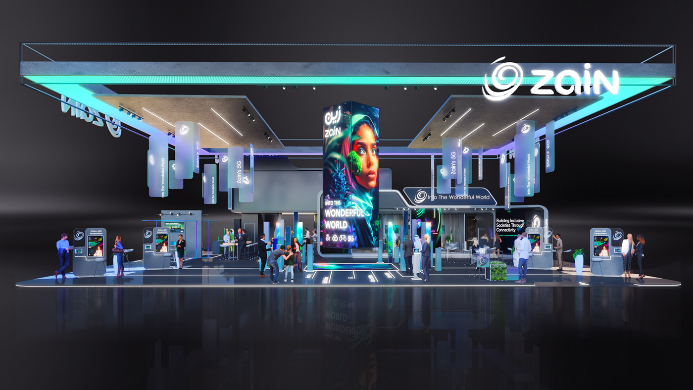 Exhibition  Stand booth 3D Event Zain KSA dubai Technology ai