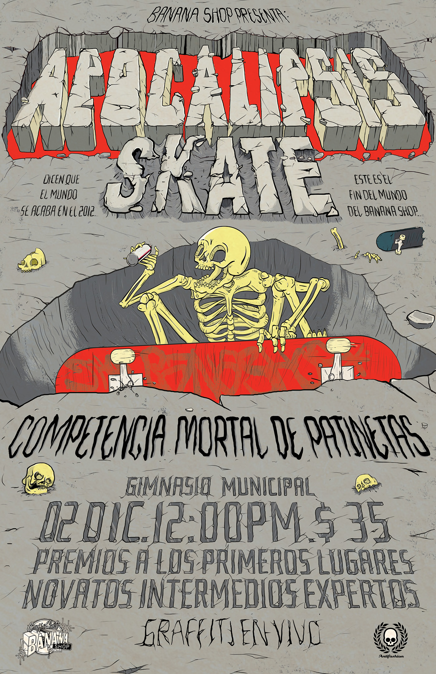 apocalipsis skate Banana Shop Apocalipsis Skate poster  cartel diseño calavera Beno Ramirez tipography Urban skull
