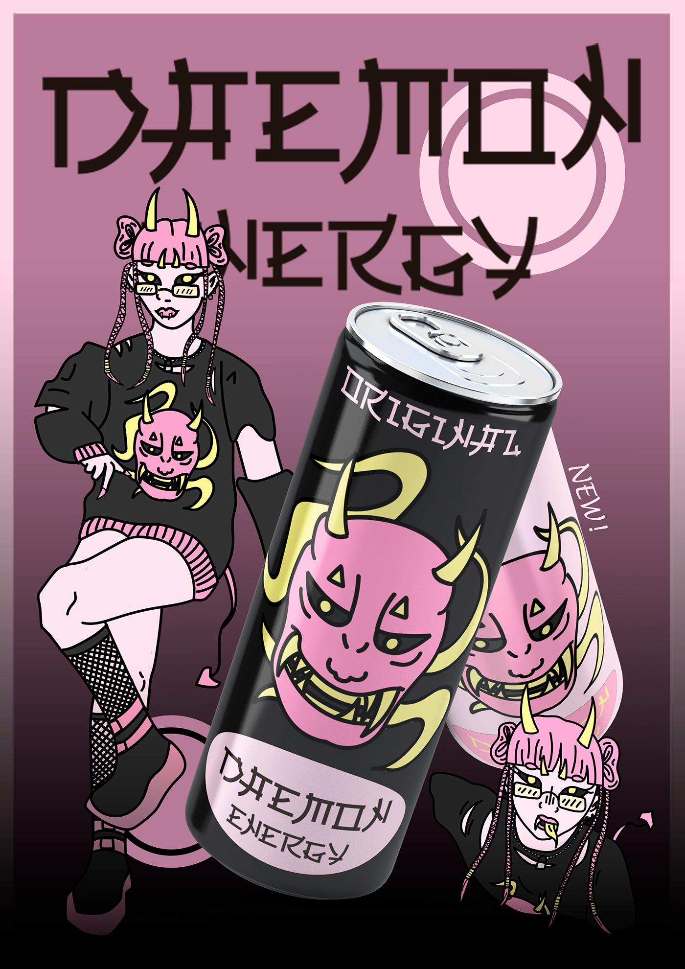 daemon energy drink can Mockup Character design  oc digital illustration Drawing  energetic drink