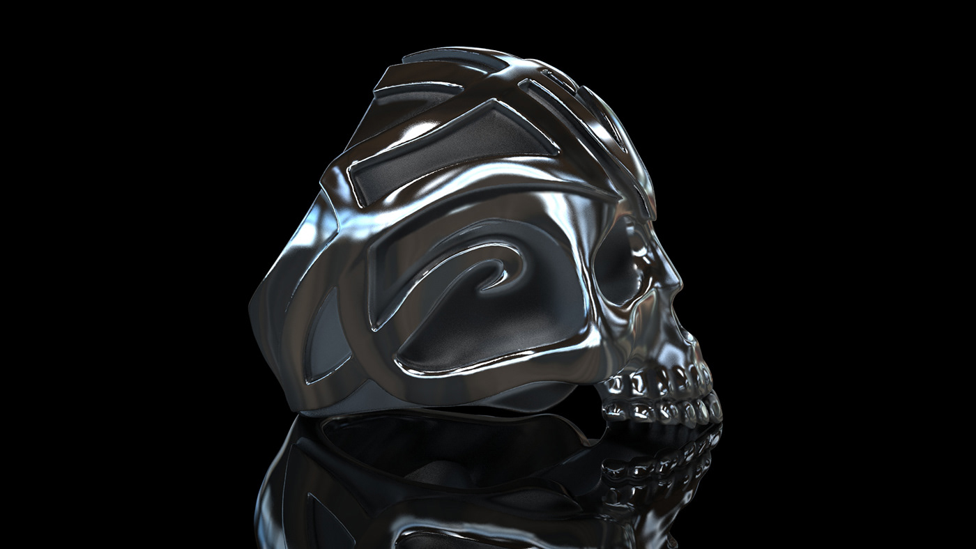 skull jewelry silver ring 3D Jewelry Design  oxidized jewellery 3d modeling Render