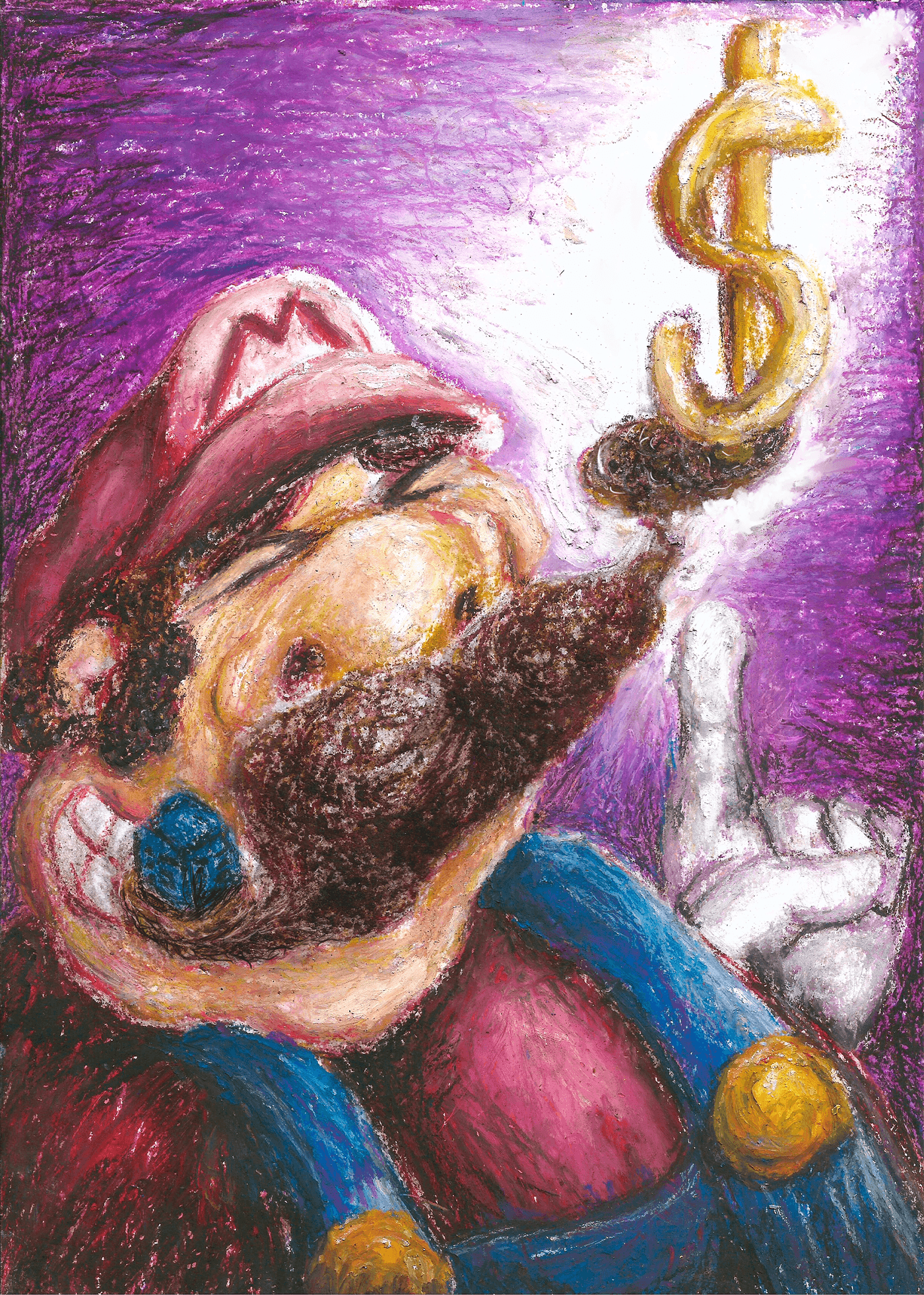 Editorial business magazine cover illustration - oil pastels - the game industry and nintendo predic
