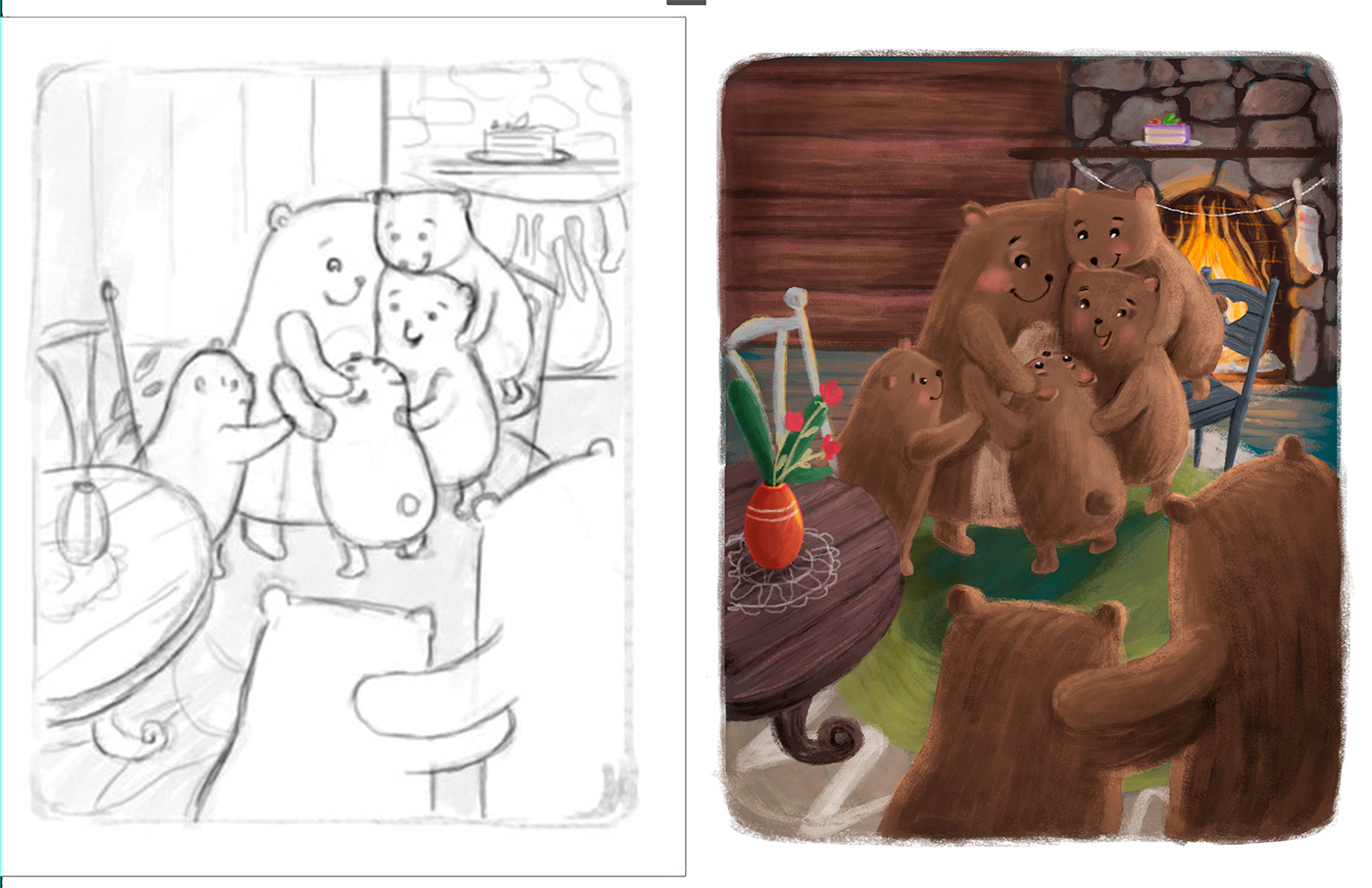 медведь лес время чая детская иллюстрация семейная любовь милая иллюстрация весёлая большая эмоция цифровая иллюстрация