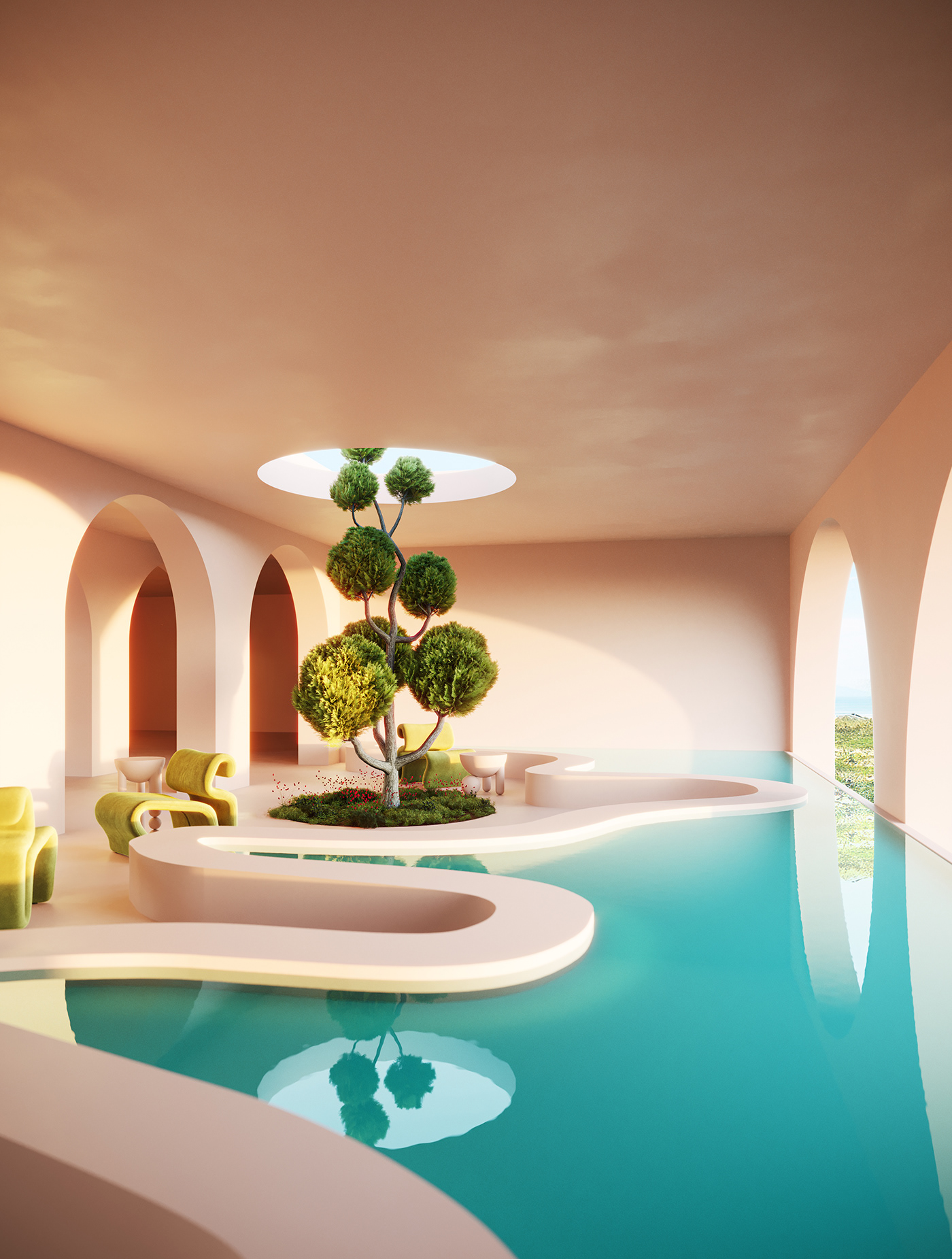 3ds max corona render  design d'intérieur infographiste interior design  perspectiviste Render rendu 3d swimming pool visualization