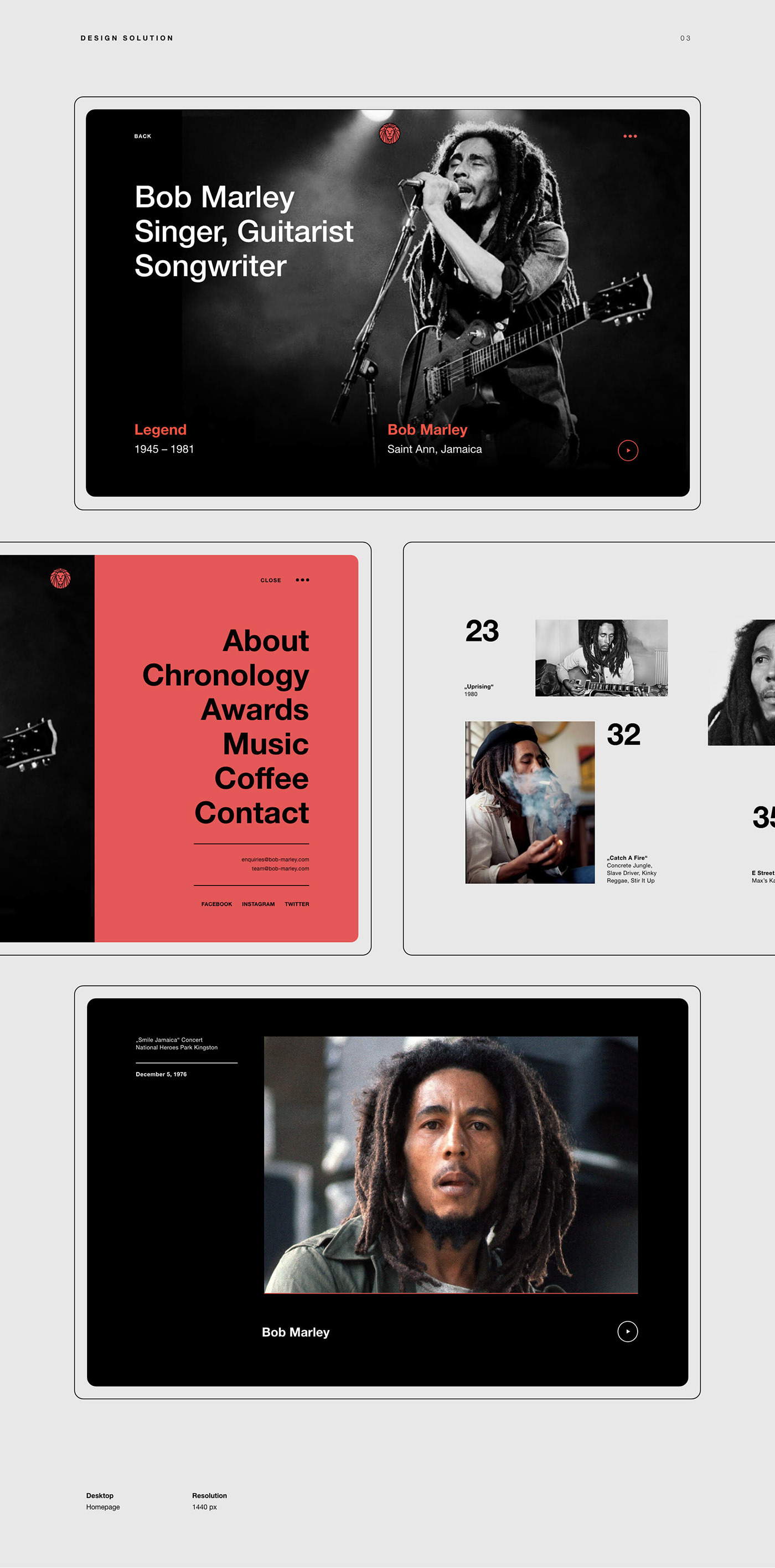 Webdesign UI UI/UX Website concept Bob Marley Web landingpage graphic design  ui design