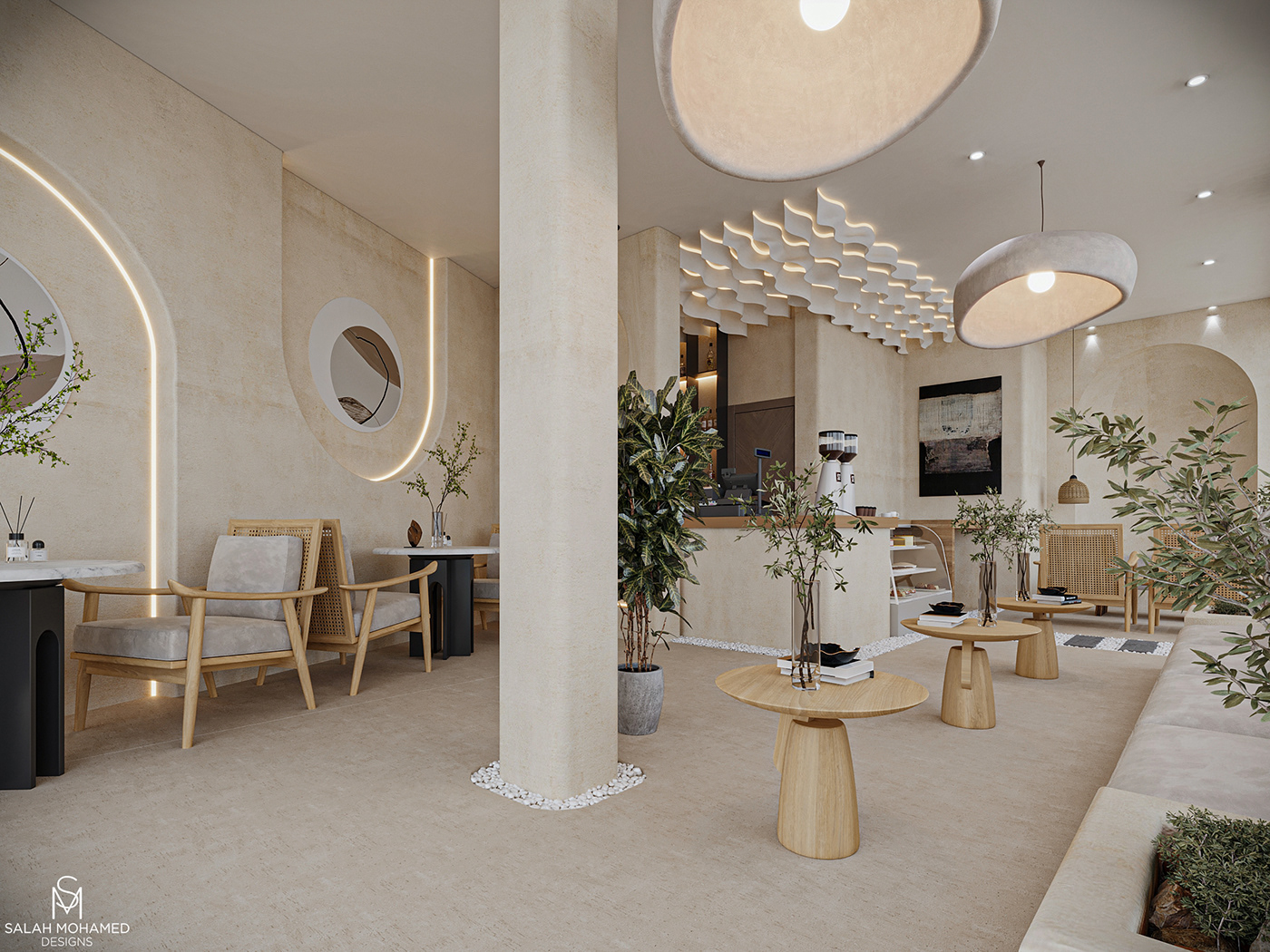 interior design  cafe Wabi Sabi modern Coffee bar design exterior architecture Landscape